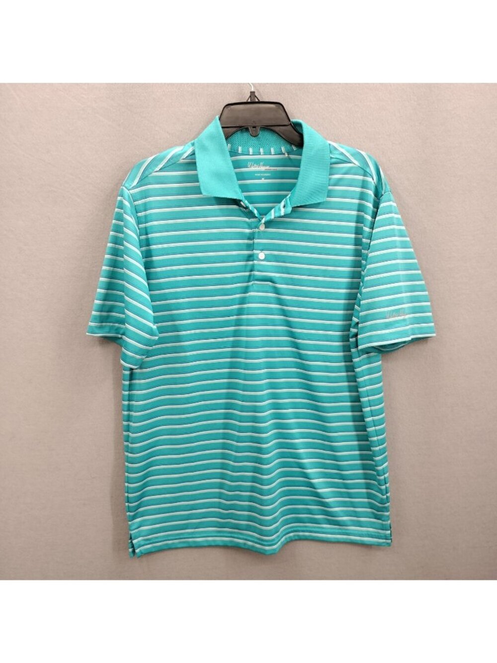 Walter Hagen M Mens Polo Shirt Teal Stripes Essentials Golf Performance Short